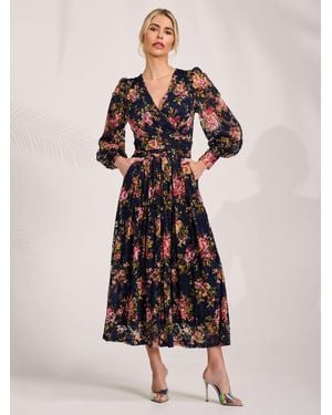 Jolie Moi Printed Lace Maxi Dress - Blue