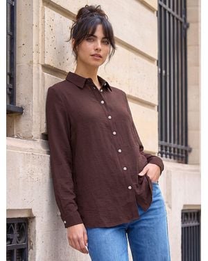 Roman Button Fastening Collared Shirt - Brown