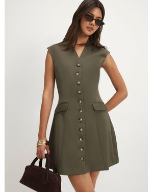 River Island Short Sleeve Button Front Dress - Green