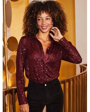 Sosandar Sequin Longline Shirt - Brown
