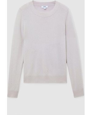 Reiss Stone Neutral Mimi 100% Cashmere Crew-Neck Sweater - White