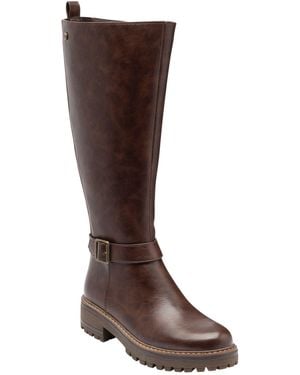 Lotus Leg Boots With Elasticated Panels - Brown