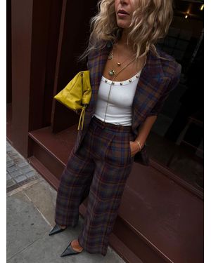Never Fully Dressed Wool Check Blazer - Brown