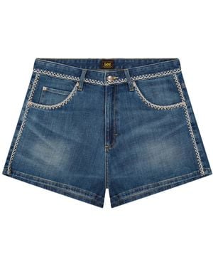 Lee Jeans Zigzag Stitch Rider Denim Shorts - Blue