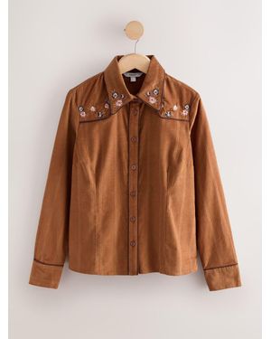 Next Floral Embroidered Western Corduroy Long Sleeve Shirt - Brown