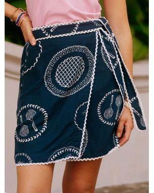 Joules Linen Blend Wrap Skirt - Blue