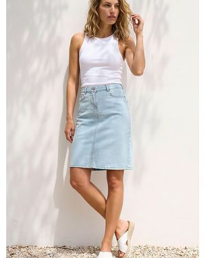 Roman A-Line Knee Length Denim Skirt - Blue