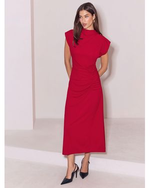 Lipsy Side Ruched High Neck Midi Dress - Red