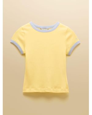 Joules Daisy Lemon Short Sleeve Cotton-Rich Ribbed Jersey Top - Yellow