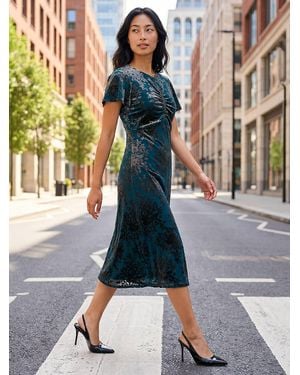 Roman Petite Devore Midi Dress - Green