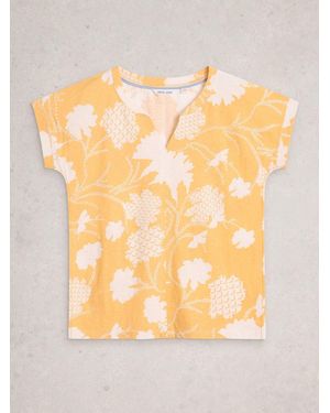 White Stuff Nelly Notch Neck Cotton T-Shirt - Yellow