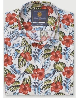 Brook Taverner Kurzärmliges Hemd Mit Tropical-Print - Grau