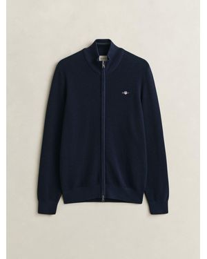 GANT Micro Textured Zip Through Cardigan - Blue