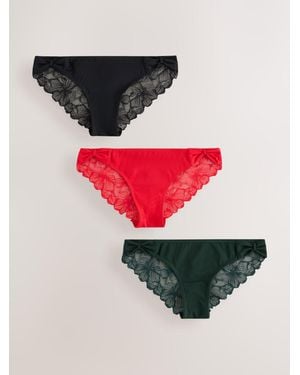 Next Bow Detail Lace Back Brazilian Knickers 3 Pack - Red