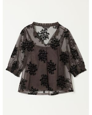FatFace Fatface Fleur Chocolate Flocked Tulle Blouse - Black