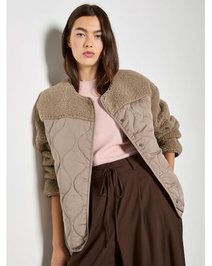 Apricot Contrast Borg Quilted Jacket - Brown