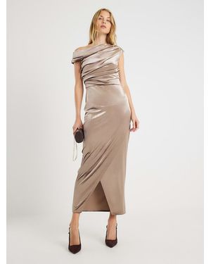 River Island River Island Velvet Drape Midi Dress - Natural