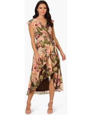 Adrianna Papell Floral Print Hi Low Midi Dress - Natural