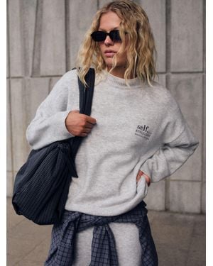 Self Marl Knitted Longline Crew Sweater - Gray