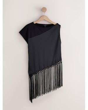 Next Sleeveless Asymmetric Fringe Tassel Top - Black