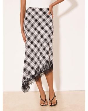 Lipsy Asymmetrical Lace Hem Midi Skirt - Natural