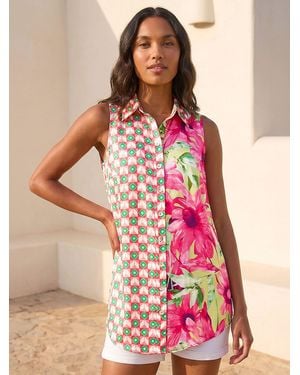 Roman Mix & Match Print Longline Blouse - Pink