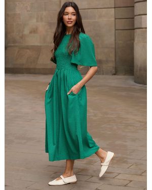 Threadbare Gingham Angel Sleeve Midaxi Dress - Green