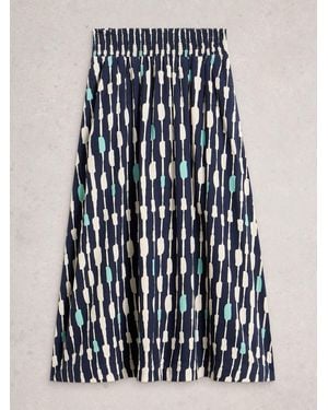 White Stuff Shelly Linen Blend Midi Skirt - Blau