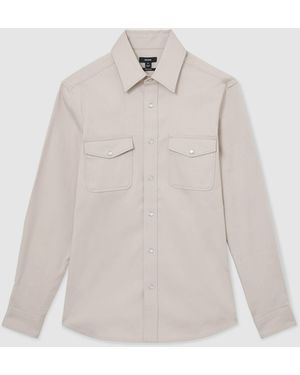 Reiss Mcrae Twin-Pocket Overshirt With Stretch - White