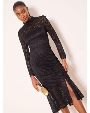 Lipsy High Neck Lace Flare Sleeve Midi Dress - Black