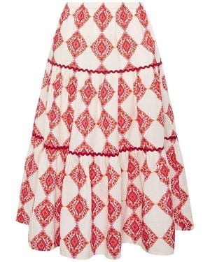 M Com Printed Tile Maxi Skirt - Red