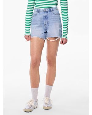 Pieces High Waist Distressed Denim Shorts - Blue