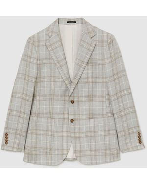 ATELIER Hemp-Wool Check Single-Breasted Blazer - White