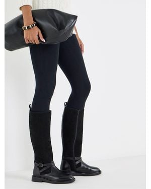 JD Williams Wide Fit Leather Suede Mix Knee High Flat Boots - Blue