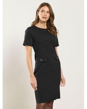 M Com Button Detail Work Midi Dress - Black