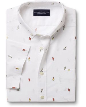 Charles Tyrwhitt Slim Fit Ice Cream Short Sleeve Non-Iron 100% Cotton Print Shirt - White