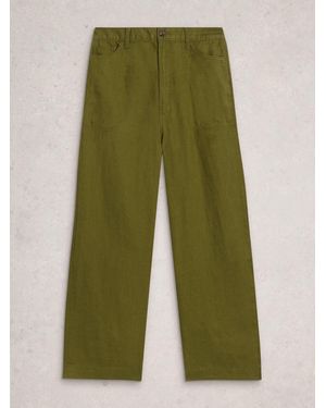 White Stuff Tia Linen Wide Leg Crop Trousers - Green