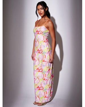South Beach Retro Printed Sequin Strappy Maxi Dress - Pink