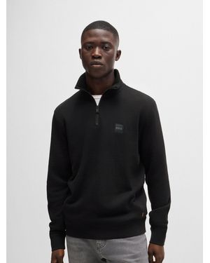 BOSS Sweatshirt Mit Logo-Patch Und Reißverschlussausschnitt Aus Baumwollfrottee - Schwarz