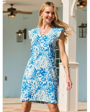 Sosandar Animal Print Flutter Sleeve Shift Dress - Blue