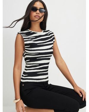 River Island Tolami Sleeveless Zebra Print Knitted Top - White