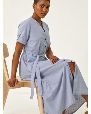 Roman Stripe Tie Waist Midi Dress - Blue