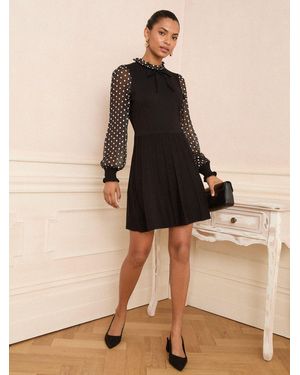 Love & Roses Chiffon Sleeve Knitted Mini Dress - Natural