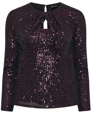 M Com Petite Sequin Twist Neck Keyole Top - Blue