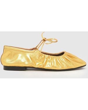 schuh Lindy Leather Ruched Ballerinas - Metallic