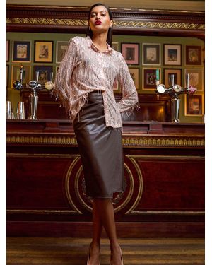 Roman Faux Leather Ruched Wrap Skirt - Brown