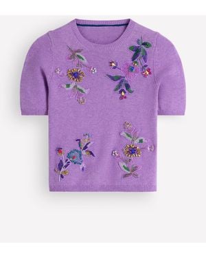 Boden Ria Embellished Knit T-Shirt - Purple