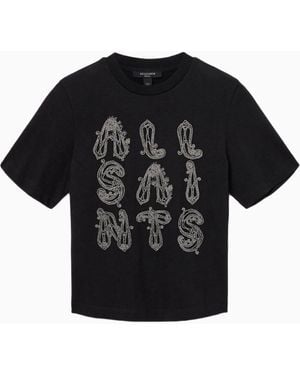 AllSaints Allsaints Ella Lisa Embellished Logo Cotton T-Shirt - Black