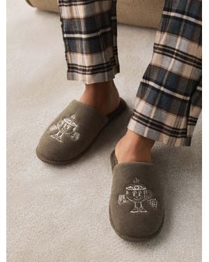 Next Taupe Coffee Embroidered Towelling Slipper Sliders - Brown