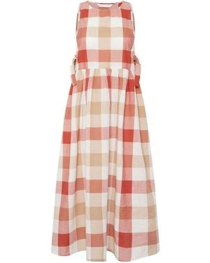 PixieGirl Petite Large Check Side Tie Midi Dress - White